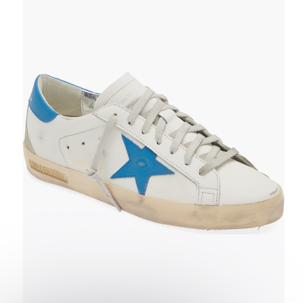 Golden Goose White Leather Sneaker with Blue Star